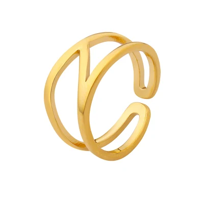18 Karat vergoldeter Titan-Edelstahl, hohl, unregelmäßig, geometrisch, doppellagig, offen, verstellbar, Ringe für Damen